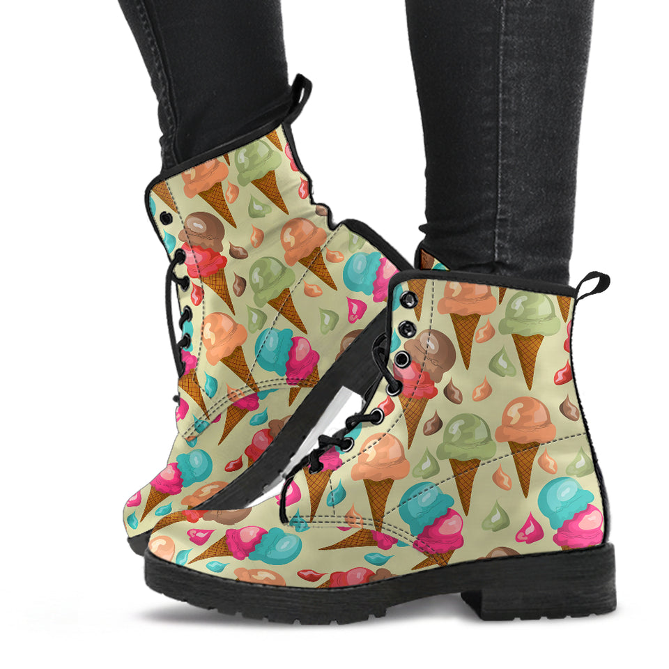 Colorful Ice Cream Pattern Leather Boots