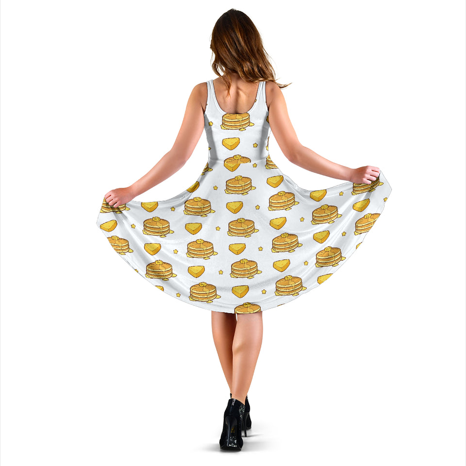Pancake Pattern Print Design 03 Sleeveless Midi Dress