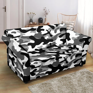 Black White Camo Camouflage Pattern Loveseat Couch Slipcover