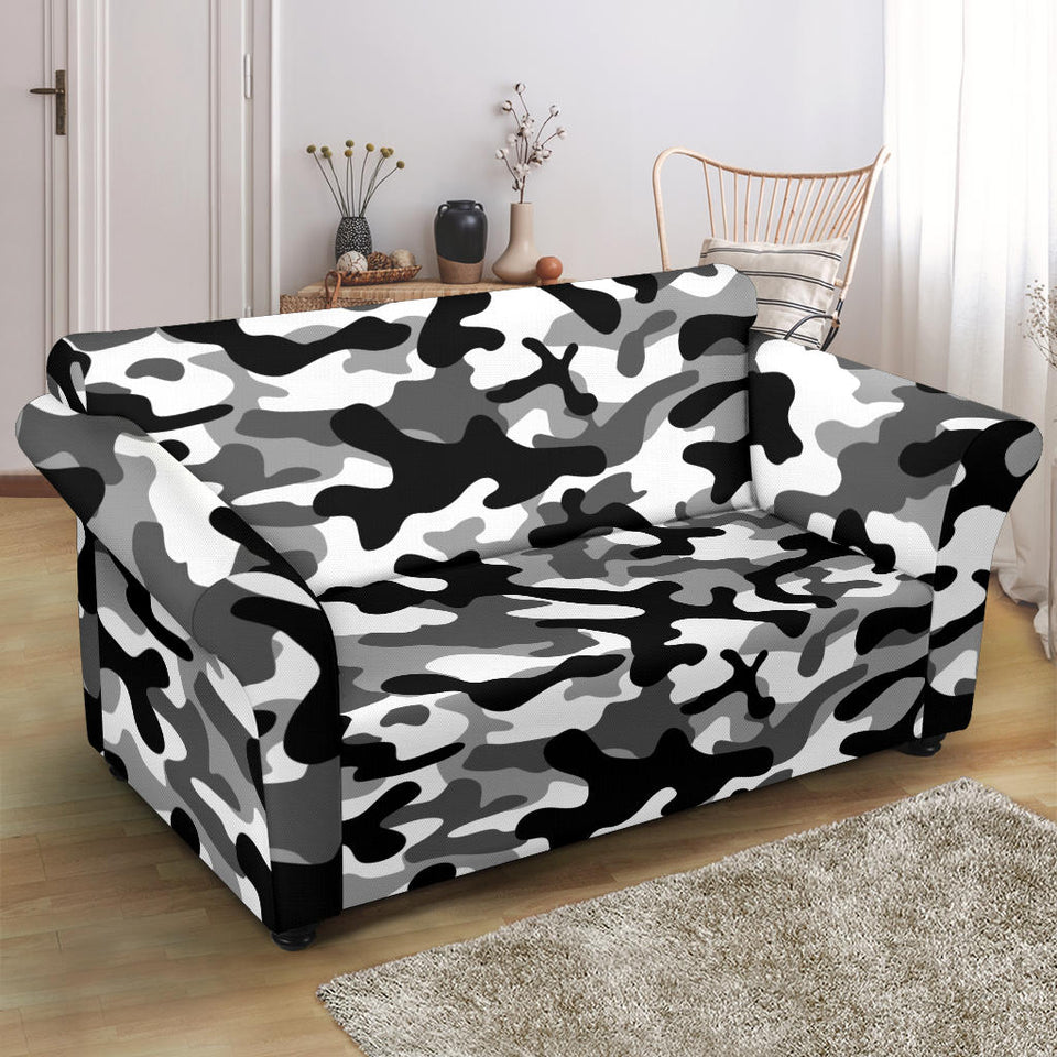 Black White Camo Camouflage Pattern Loveseat Couch Slipcover