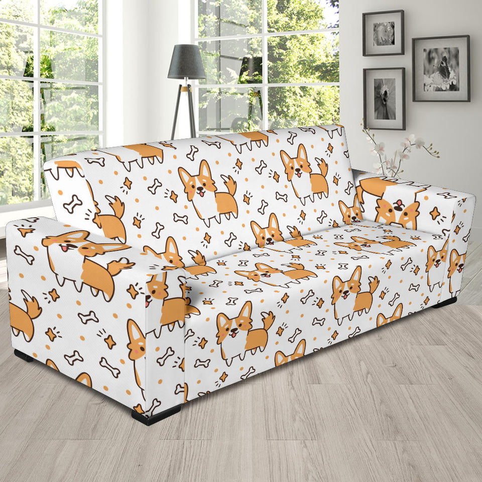 Cute Corgi Heart Star Bone Pattern Sofa Slipcover