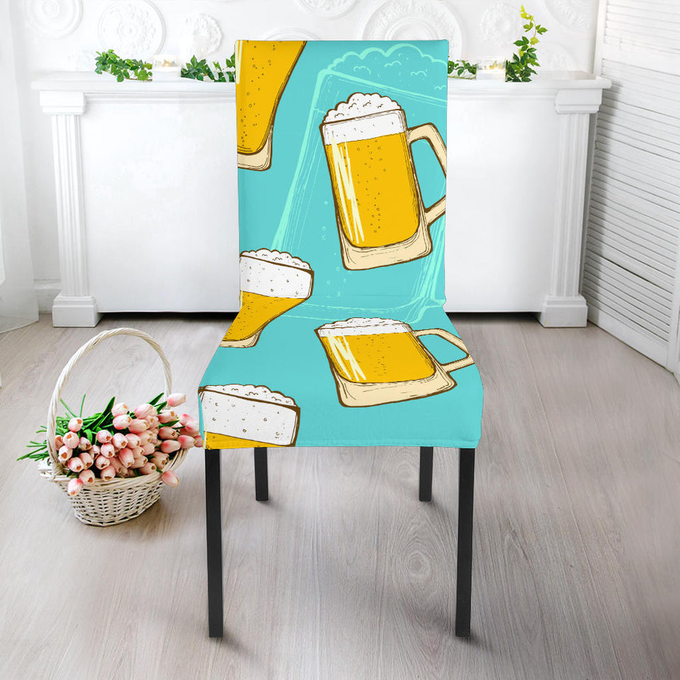 Beer Pattern Green Background Dining Chair Slipcover