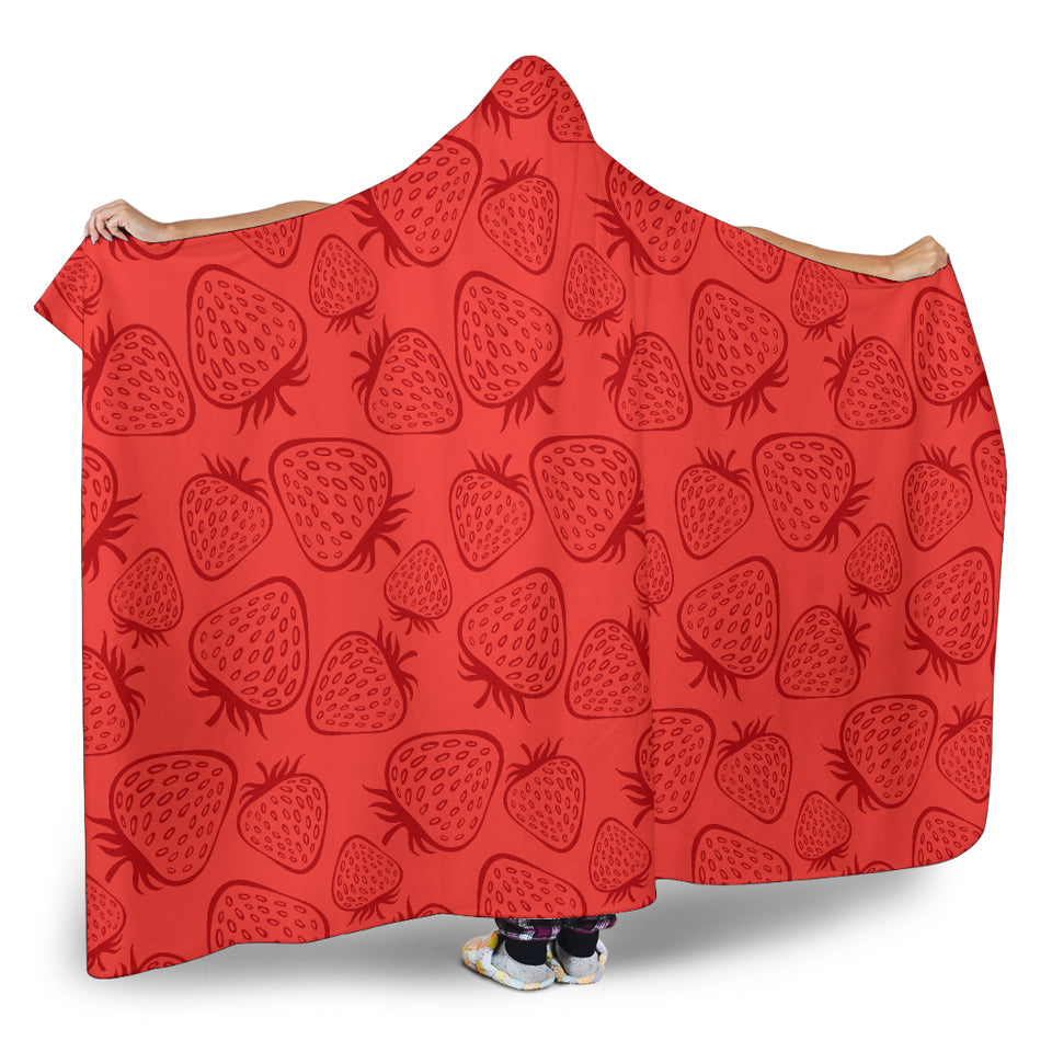 Strawberry Pattern Red Background Hooded Blanket