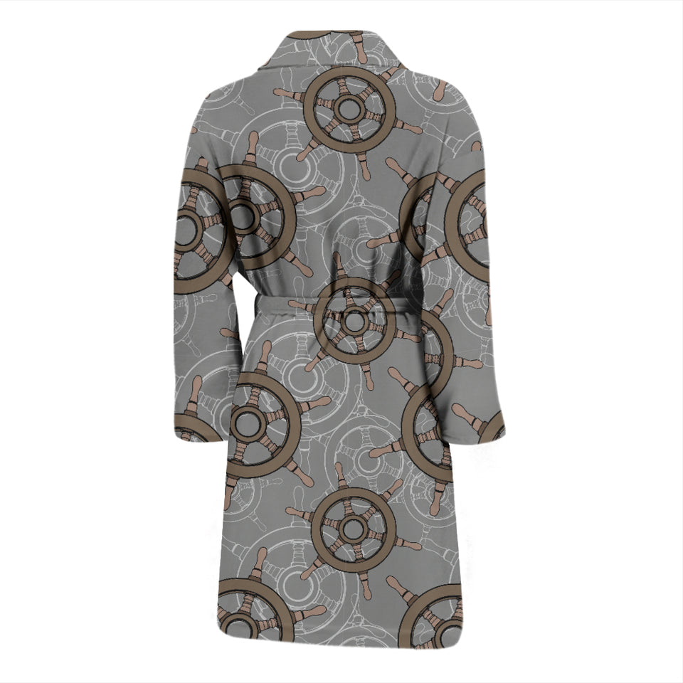 Nautical Wood Steering Wheel Pattern Men'S Bathrobe