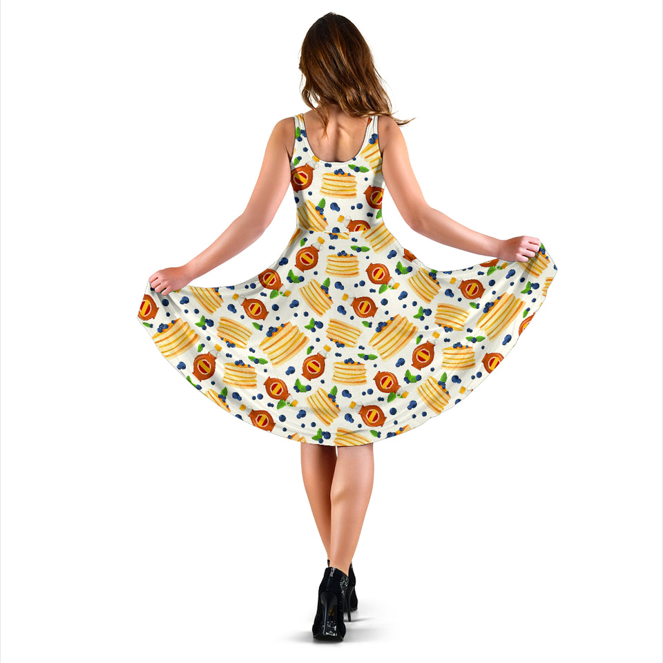 Pancake Pattern Print Design 02 Sleeveless Midi Dress