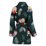 Cute Sloths Sleeping Christmas Ball Santa Hat Pattern Women'S Bathrobe