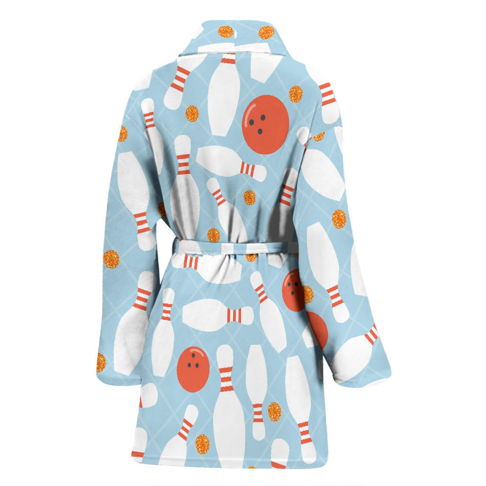 Bowling Ball Bowling Pins Blue Blackground Women'S Bathrobe