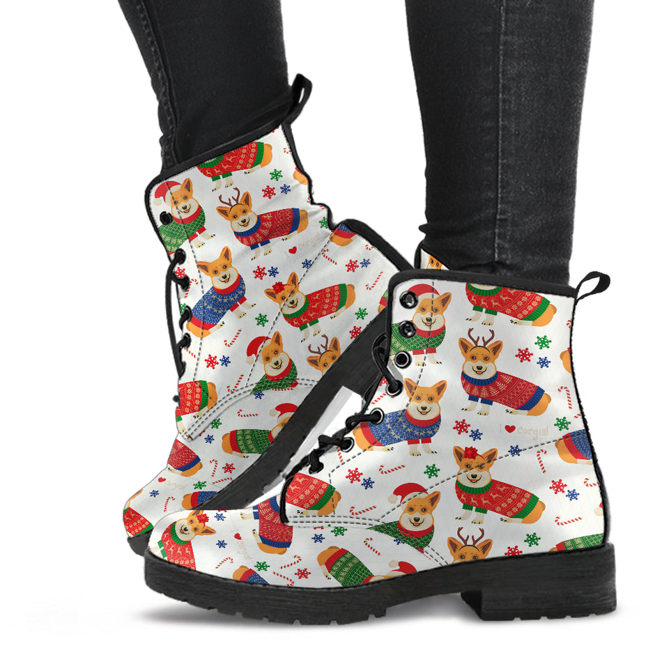 Corgi Christmas Pattern Leather Boots