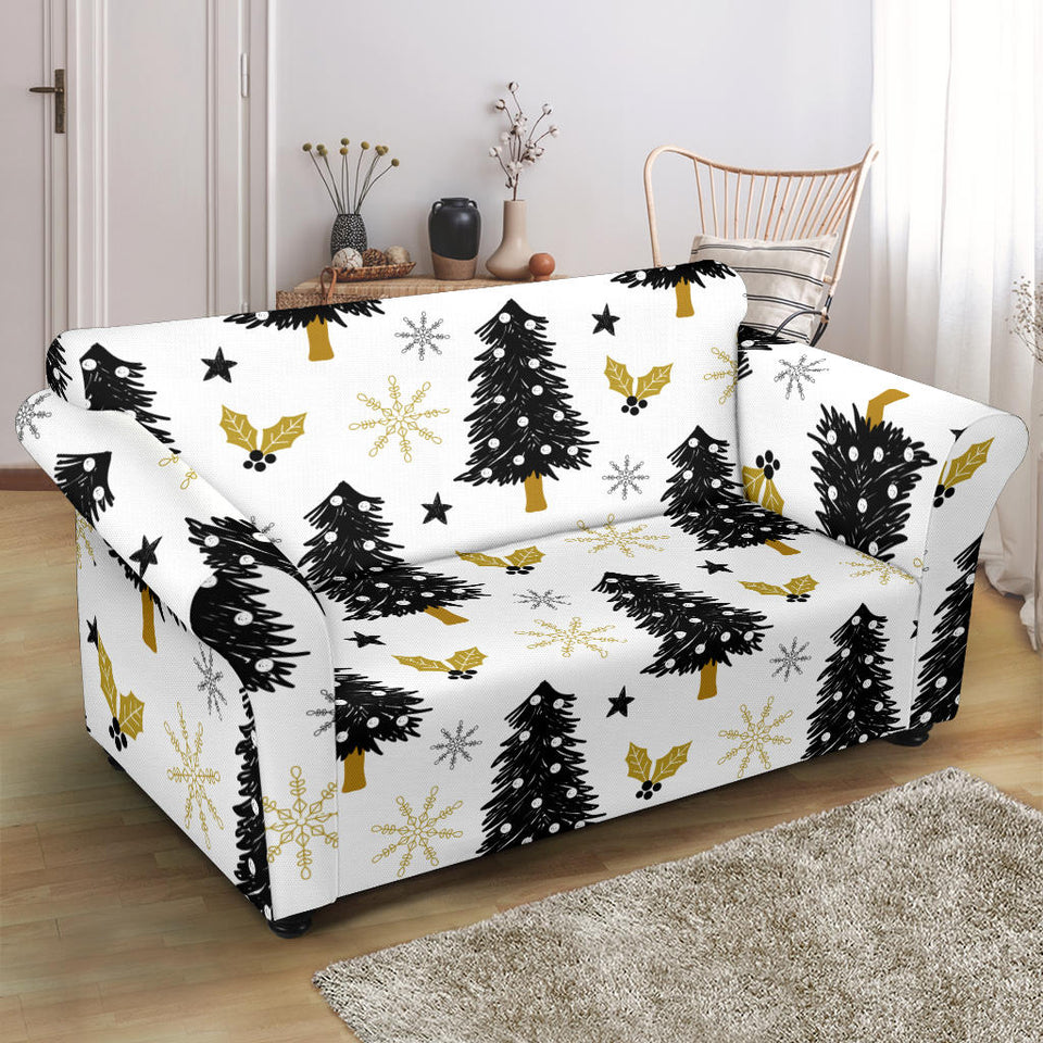 Christmas Tree Holly Snow Star Pattern Loveseat Couch Slipcover