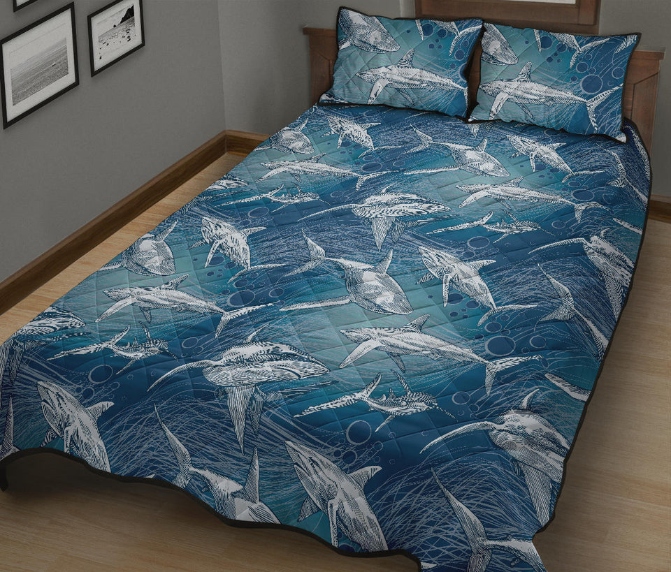 Shark hand drawn Quilt Bed Set