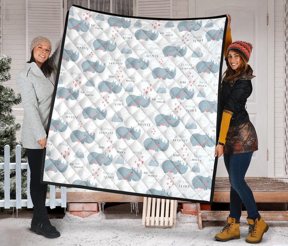 Cute Rhino Heart Pattern Premium Quilt