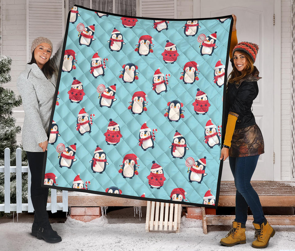 Cute Penguin Christmas  Design Pattern Premium Quilt