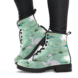 White Swan Lake Pattern Leather Boots