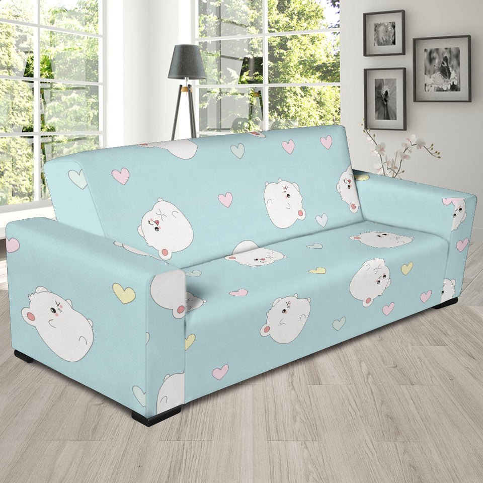 White Cute Hamsters Heart Pattern Sofa Slipcover