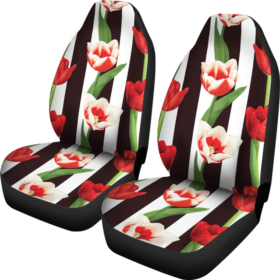 Red And White Tulips Pattern  Universal Fit Car Seat Covers