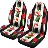 Red And White Tulips Pattern  Universal Fit Car Seat Covers