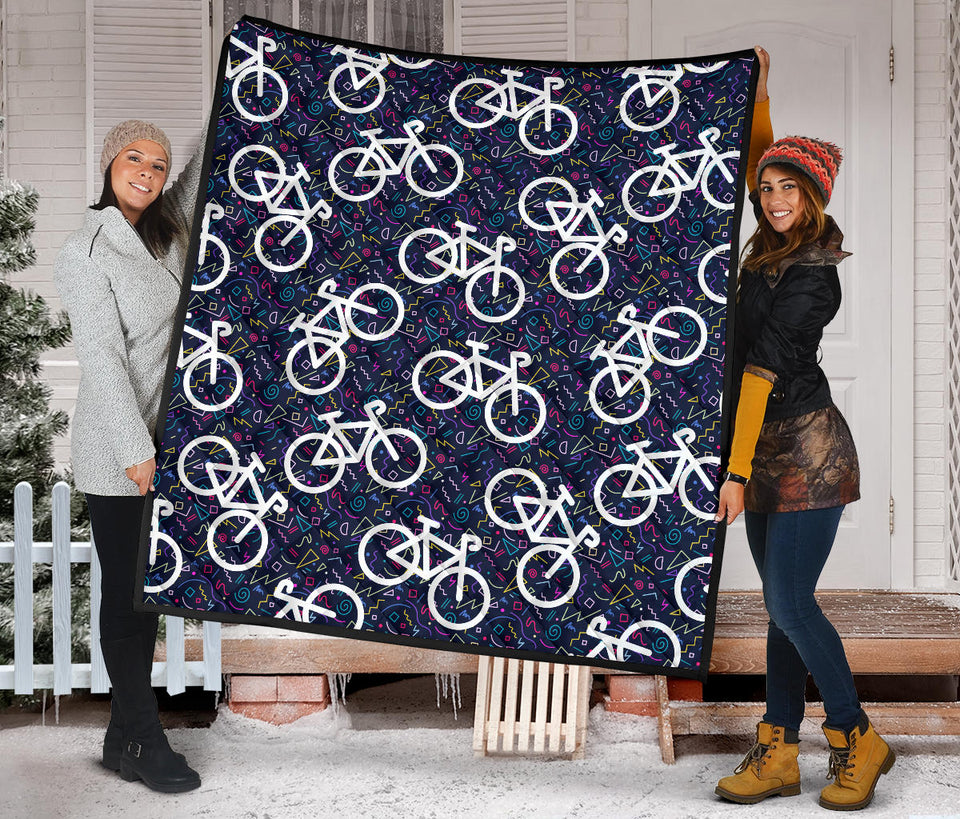 Bicycle Pattern Print Design 03 Premium Quilt