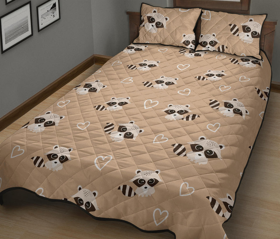 Cute raccoon heart pattern Quilt Bed Set