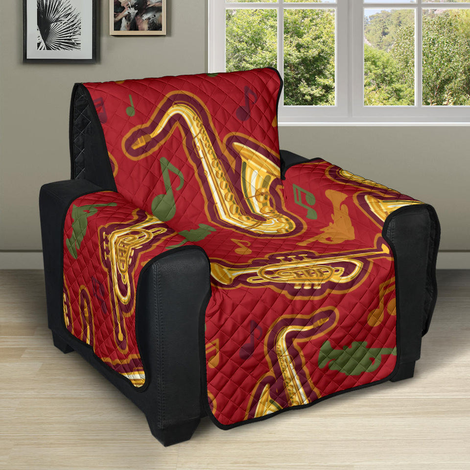 Saxophone cornet pattern red background Recliner Cover Protector