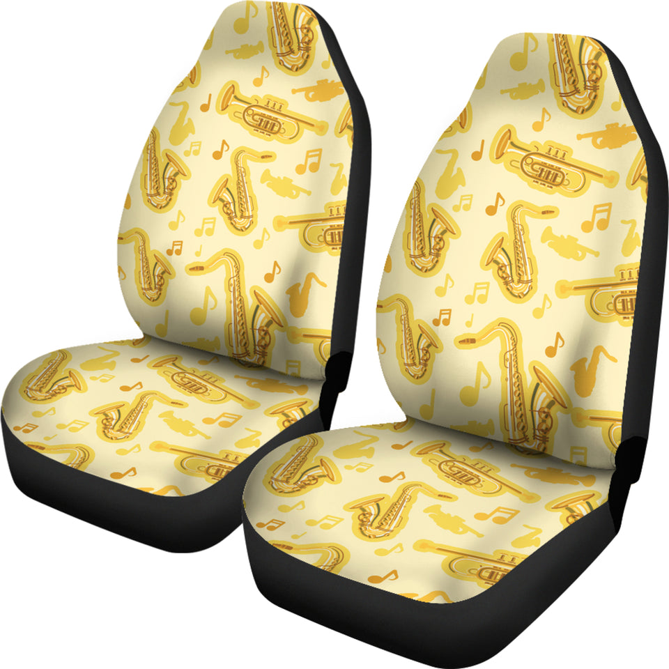 Saxophone Cornet Pattern Yellow Background  Universal Fit Car Seat Covers
