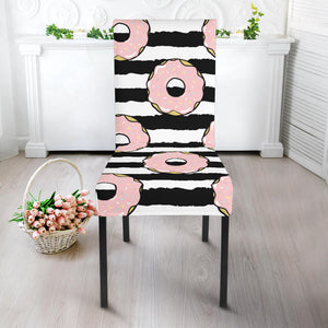 Donuts Pink Icing Striped Pattern Dining Chair Slipcover