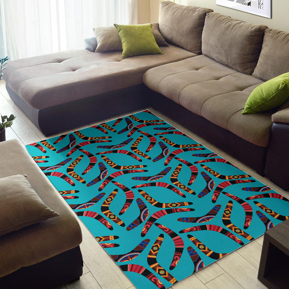 Boomerang Australian Aboriginal Ornament Blue Background Area Rug