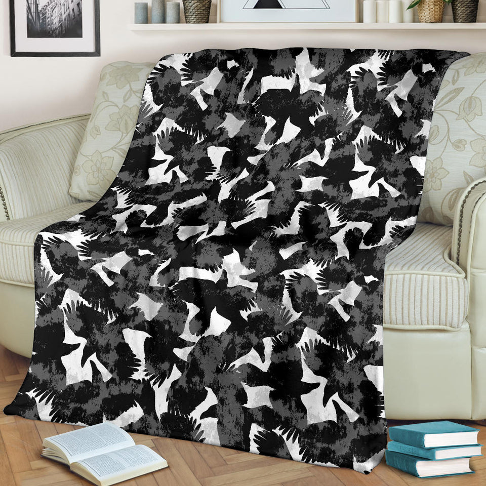 Crow Illustration Pattern Premium Blanket