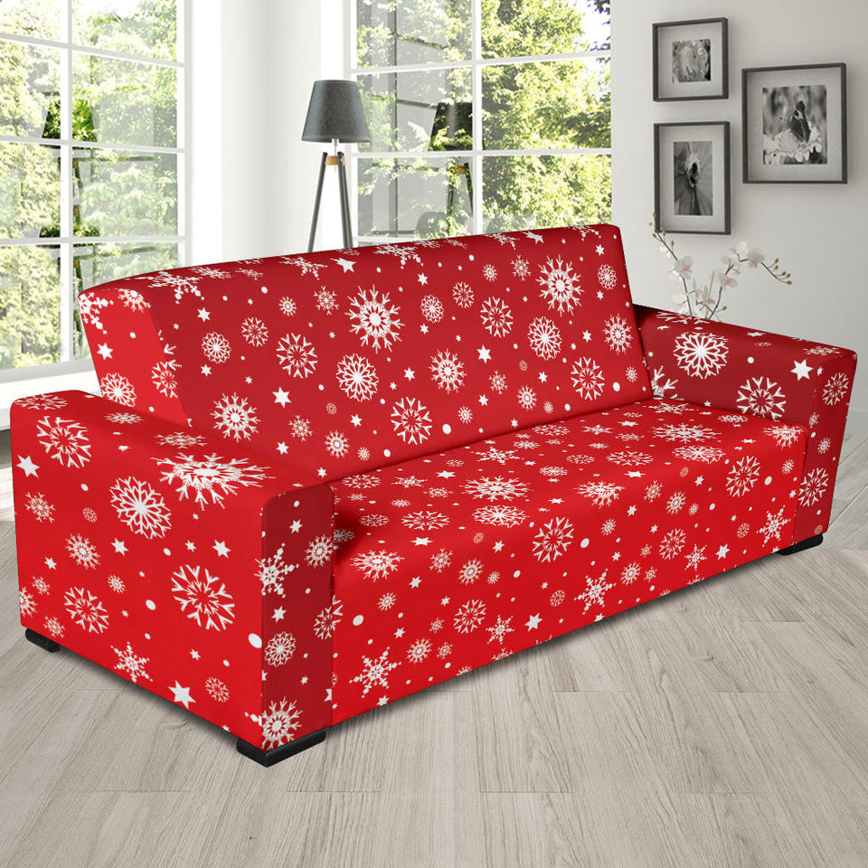 Snowflake Pattern Red Background Sofa Slipcover