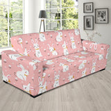 Cute White Rabbit Flower Pink Background Sofa Slipcover