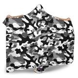 Black White Camo Camouflage Pattern Hooded Blanket