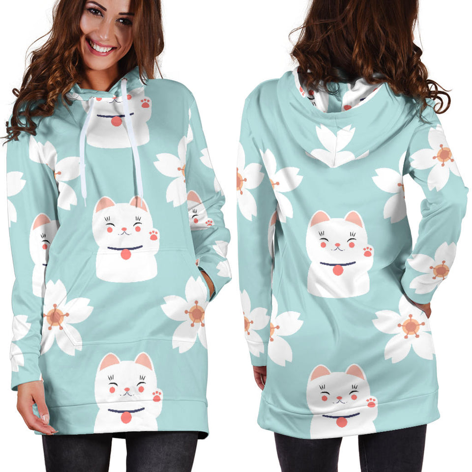 Maneki Neko Lucky Cat Sakura Women'S Hoodie Dress