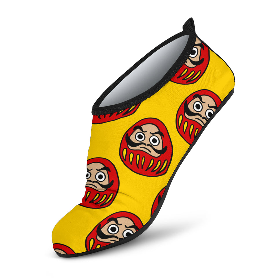 Daruma Japanese Wooden Doll Yellow Background Aqua Shoes