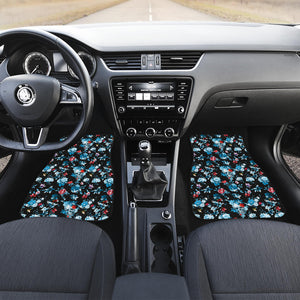 Skull Flower Roses Leave Pattern Front Car Mats