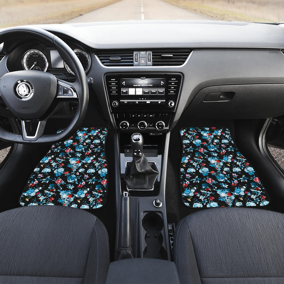 Skull Flower Roses Leave Pattern Front Car Mats