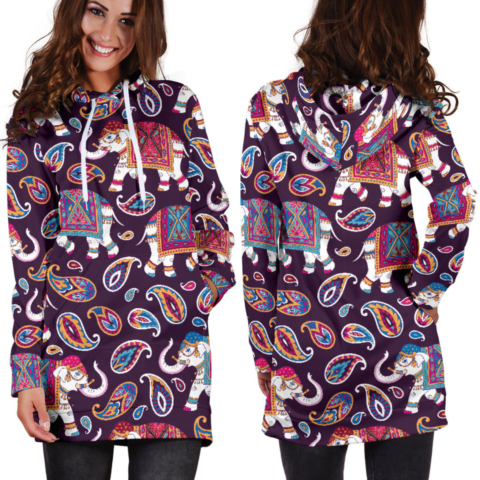 Elephant Indian Style Ornament Pattern Women'S Hoodie Dress