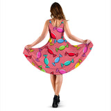 Colorful Wrapped Candy Pattern Sleeveless Midi Dress