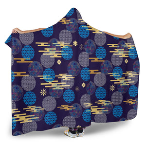Blue Japanese Pattern Cloud Wave Flower Hooded Blanket