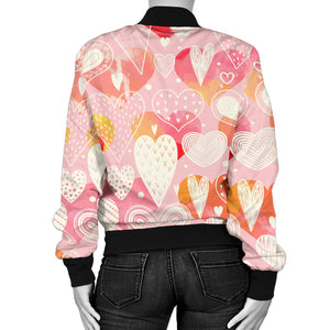Hand Drawn Heart Design Pattern Women'S Bomber Jacket