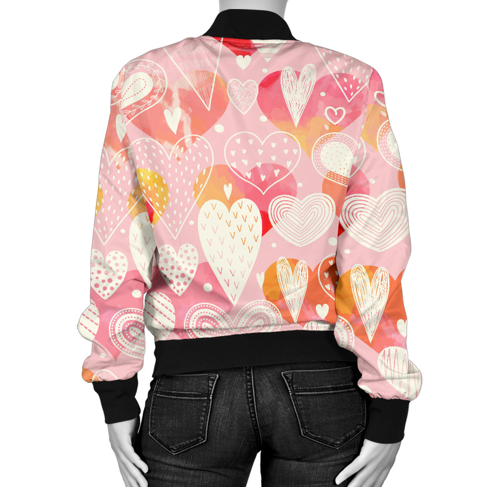 Hand Drawn Heart Design Pattern Women'S Bomber Jacket