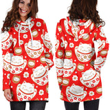 Cute Maneki Neko Lucky Cat Red Background Women'S Hoodie Dress