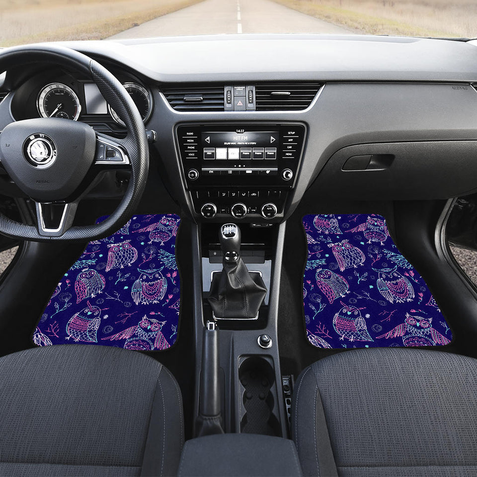 Cute Owls Pattern Boho Style Ornament Front And Back Car Mats