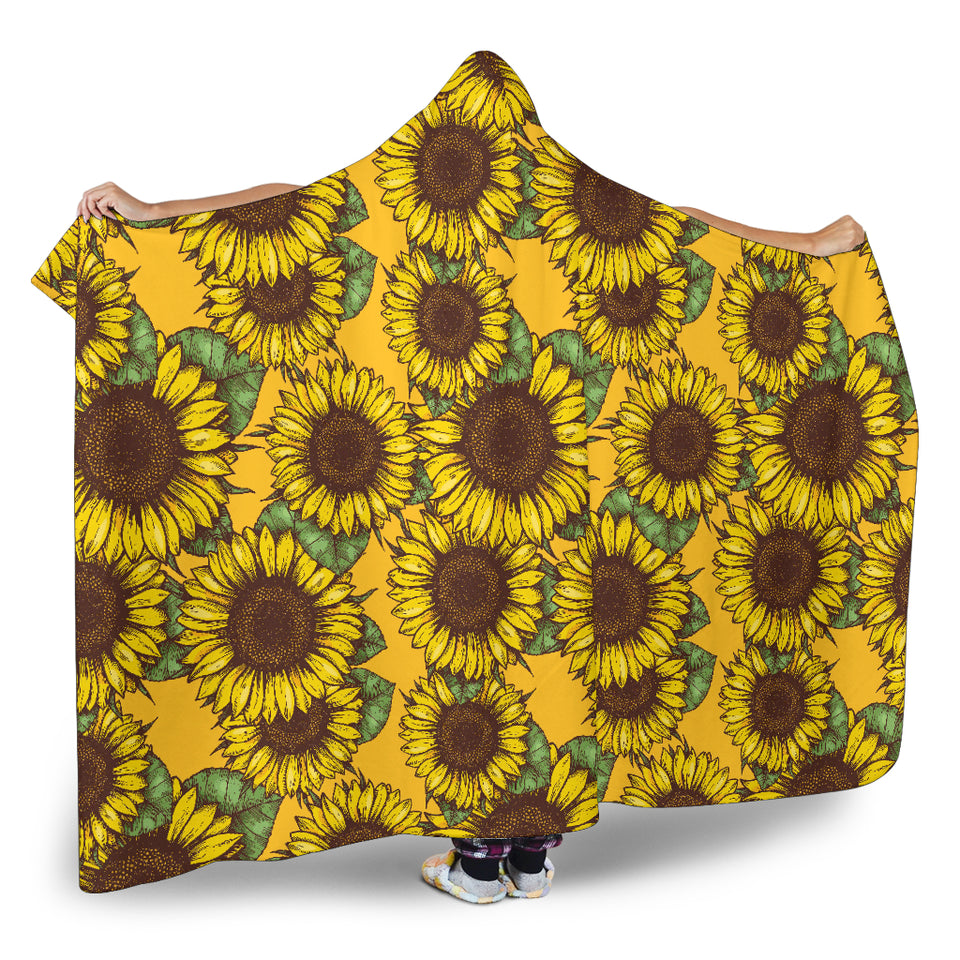 Sunflower Pattern Hooded Blanket