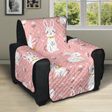 Cute white rabbit flower pink background Recliner Cover Protector