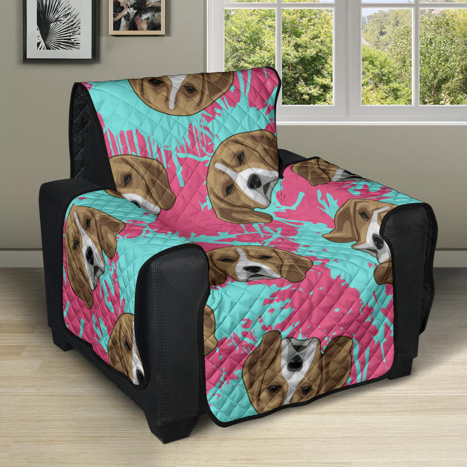 Beagle muzzles turquoise paint splashes pink pattern Recliner Cover Protector