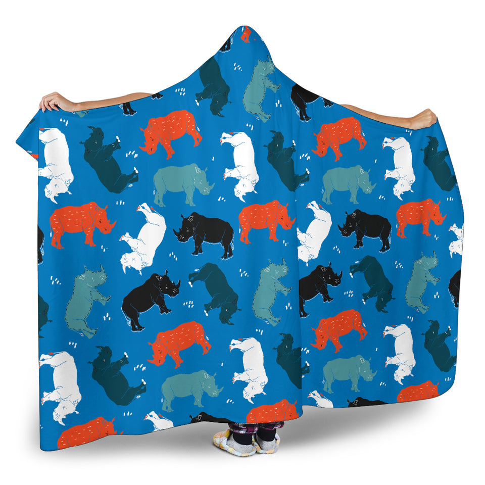 Colorful Rhino Pattern Hooded Blanket