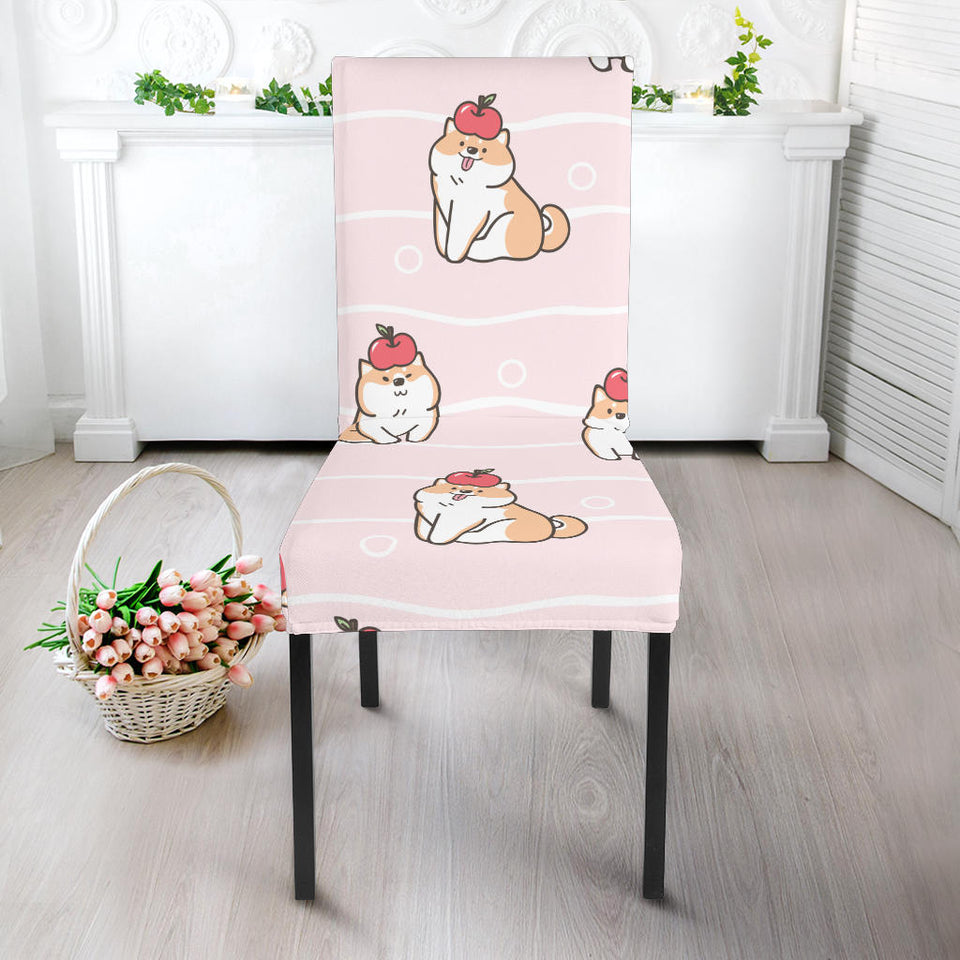 Cute Shiba Inu Dog Apple Pattern Dining Chair Slipcover