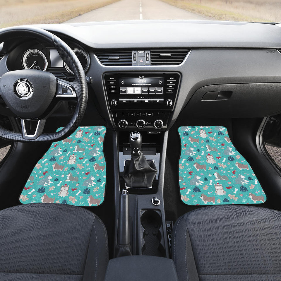 Christmas Cute Siberian Husky Puppie Pattern Front Car Mats