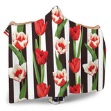 Red And White Tulips Pattern Hooded Blanket