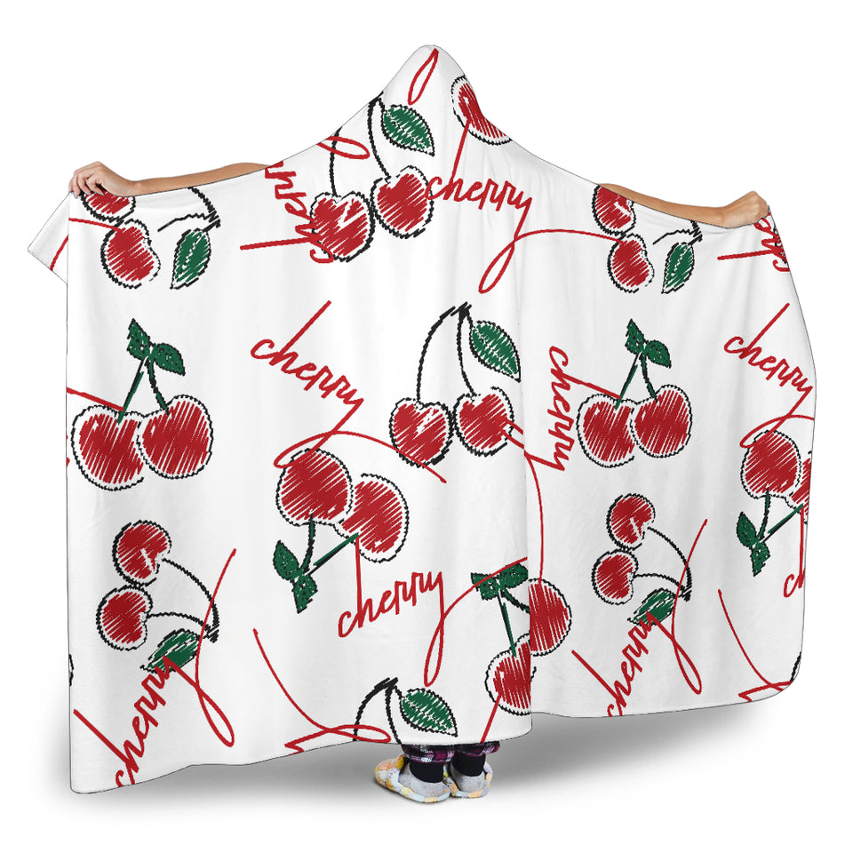 Hand Drawn Cherry Pattern Hooded Blanket
