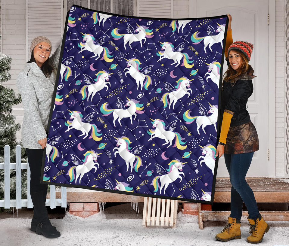 Hand Drawn Cute Unicorn Star Planet Premium Quilt